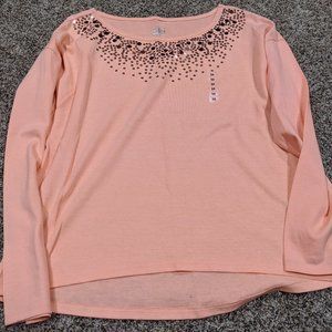 Justice Peach Color L/S Top with Sequins; Size 20